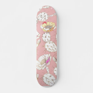 Modern White Gold Blush Pink Catus Floral Pattern Skateboard