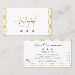 Modern White Gold Border Sparkle Diamonds Initials Business Card