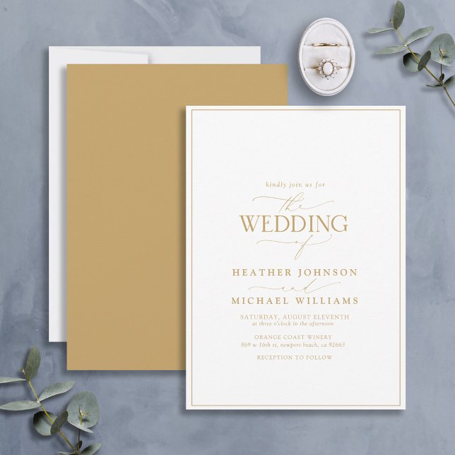 Modern White & Gold Calligraphy Wedding Invitation (Creator Uploaded)