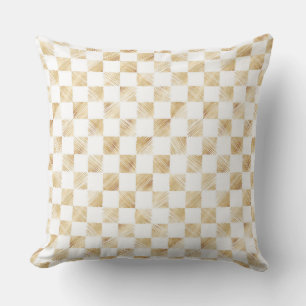 Modern White Gold Chequerboard Pattern Throw Pillow