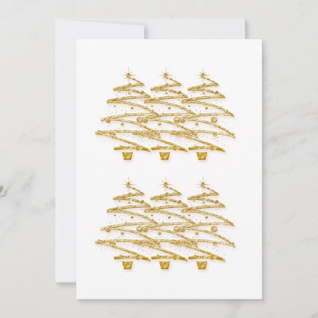 Modern white gold Christmas trees invitations (Front)