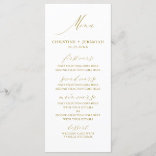 Modern White Gold Elegant Script Wedding Menu