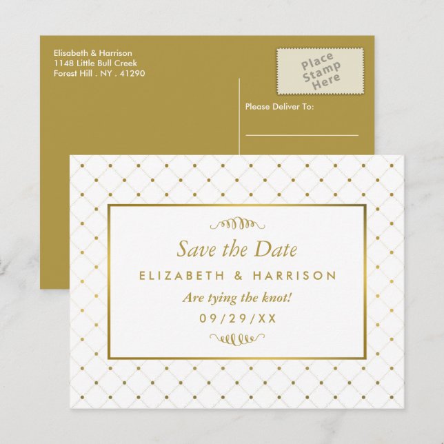 Modern White & Gold Foil Effect Save The Date Announcement Postcard (Front/Back)