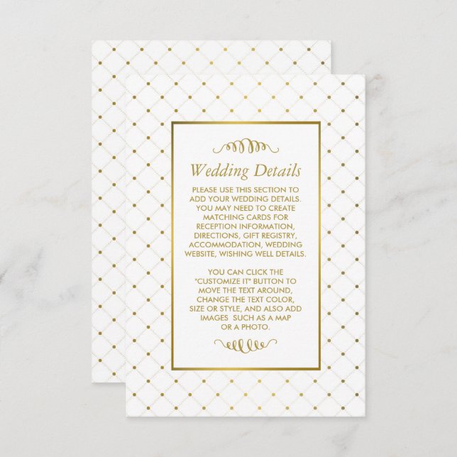 Modern White & Gold Foil Effect Wedding Details Enclosure Card (Front/Back)
