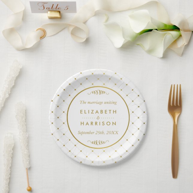 Modern White & Gold Foil Effect Wedding Paper Plate (Wedding)