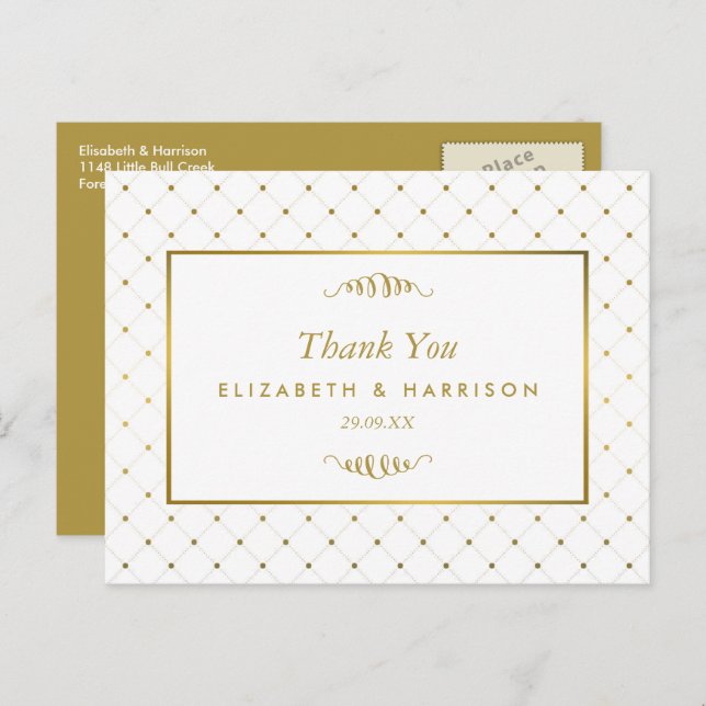 Modern White & Gold Foil Effect Wedding Thank You Postcard (Front/Back)