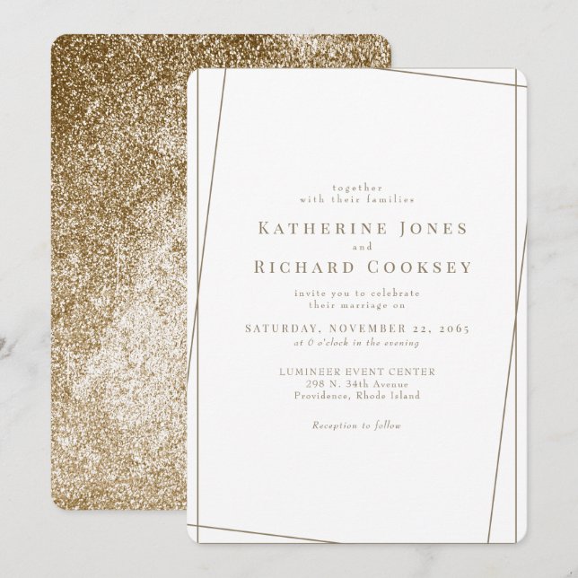 Modern White & Gold Geometric Glam Wedding Invitation (Front/Back)