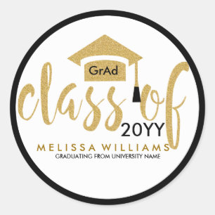 Modern White & Gold Glitter Class Of 2016 Classic Round Sticker