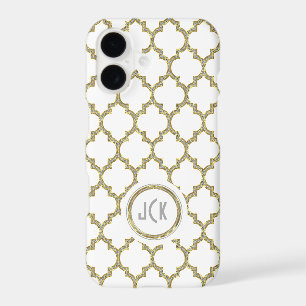 Modern White & Gold & Glitter Geometric Quatrefoil