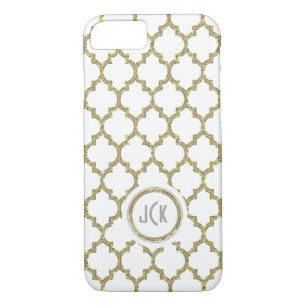 Modern White & Gold & Glitter Geometric Quatrefoil Case-Mate iPhone Case