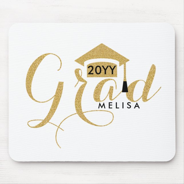 Modern White & Gold Glitter Grad 2016 Mouse Pad (Front)