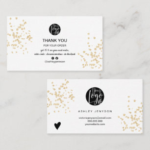 Modern white gold glitter logo order thank you business card