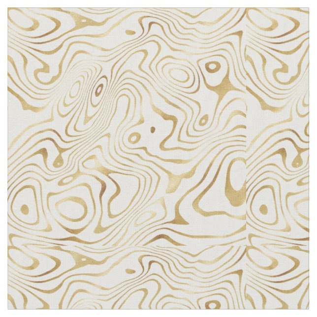 Modern White Gold Marble Abstract Fabric (Close Up)