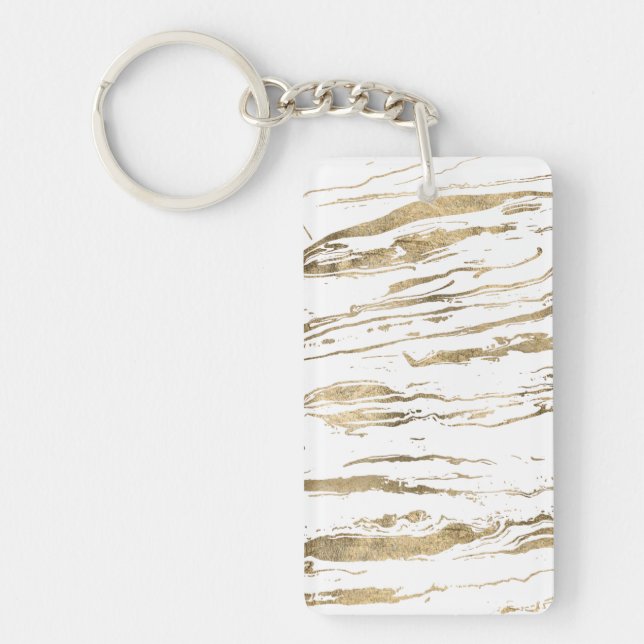 Modern White Gold marble Abstract Keychain (Front)
