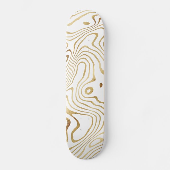 Modern White Gold Marble Abstract Skateboard (Front)