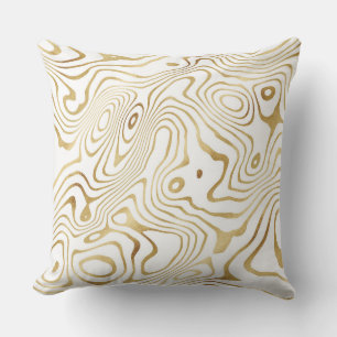Modern White Gold Marble Abstract Throw Pillow