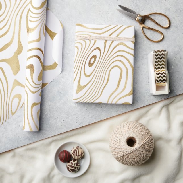 Modern White Gold Marble Abstract Wrapping Paper (Crafts)