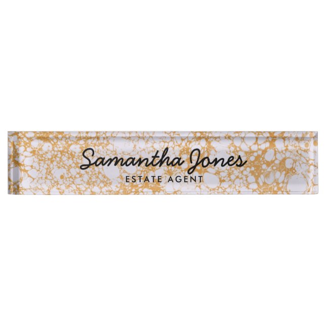 Modern White gold Marble Classic Personalized Nameplate (Front)