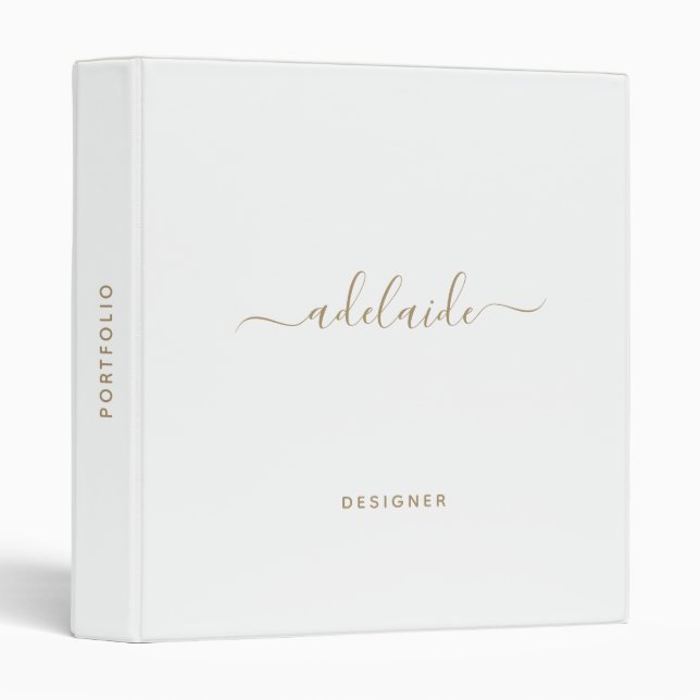 Modern White Gold Monogram Elegant Script Name Binder (Front/Spine)
