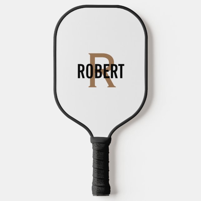 Modern white gold monogram name mens  pickleball p pickleball paddle (Front)