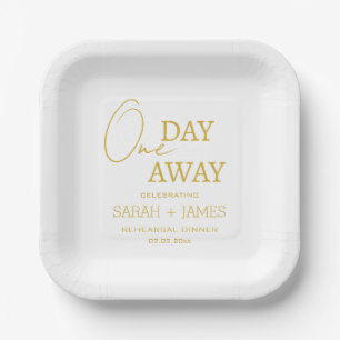 Modern White Gold One Day Away Rehearsal Dinner  Paper Plate