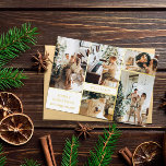 Modern White Gold Photo Collage Merry Christmas Foil Holiday Card<br><div class="desc">Modern white and gold Christmas card personalized with a photo collage of your family. Merry Christmas in elegant letters. Your family name surrounded by photos. Gold foil text on a white background.</div>