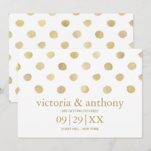 Modern White & Gold Polka Dots Save The Date