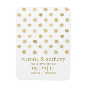 Modern White & Gold Polka Dots Save The Date Magnet
