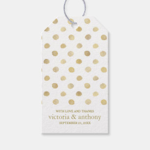 Modern White & Gold Polka Dots Wedding Favour Gift Tags