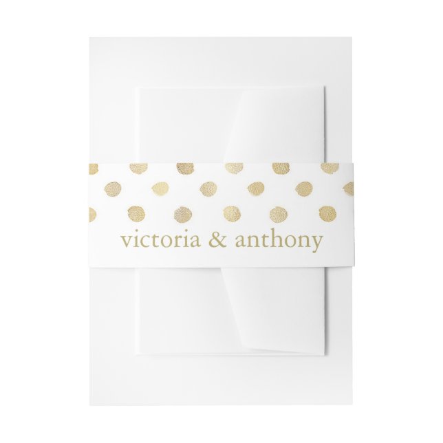 Modern White & Gold Polka Dots Wedding Invitation Belly Band (Front Example)