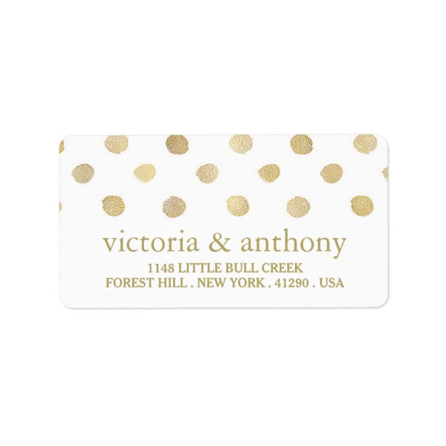 Modern White & Gold Polka Dots Wedding Label (Front)