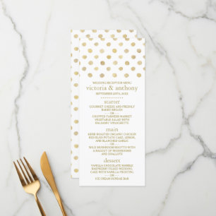 Modern White & Gold Polka Dots Wedding Menu