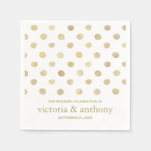 Modern White & Gold Polka Dots Wedding Napkin