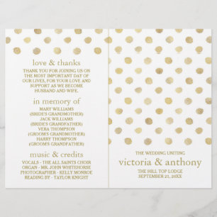 Modern White & Gold Polka Dots Wedding Program