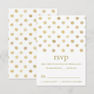 Modern White & Gold Polka Dots Wedding RSVP Card
