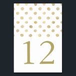 Modern White & Gold Polka Dots Wedding Table Number<br><div class="desc">These table number cards are perfect for any couple planning a trendy chic wedding celebration. The design features a stylish polka dot background in white and gold with matching editable gold wording. The simple design can be personalized to suit your special event and will be the perfect table numbers for...</div>