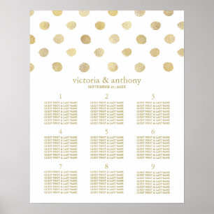 Modern White & Gold Polka Dots Wedding Table Plan Poster