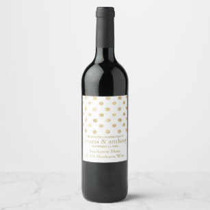 Modern White & Gold Polka Dots Wedding Wine Label
