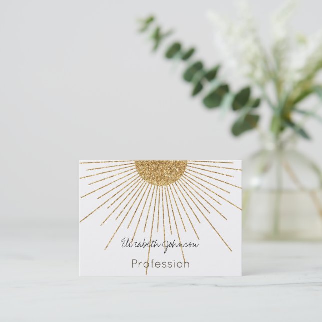 Modern White Gold Shining Sun Business Card (Standing Front)