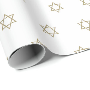 Modern white gold Star of David pattern elegant Wrapping Paper