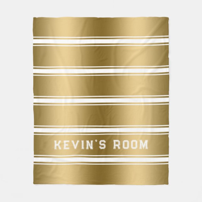 Modern White & Gold Stripes Pattern Fleece Blanket (Front)