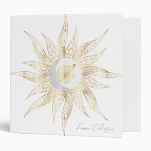 Modern White Gold Sun Moon Planet Universe Mandala Binder