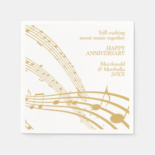 Modern White Gold SWEET MUSIC Happy Anniversary Napkin