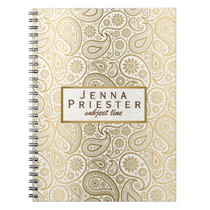 Modern White & Gold Vintage Paisley Pattern Notebook