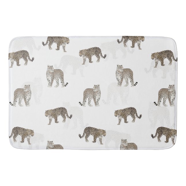 Modern White Golden Leopard Jungle Animals Bath Mat (Front)