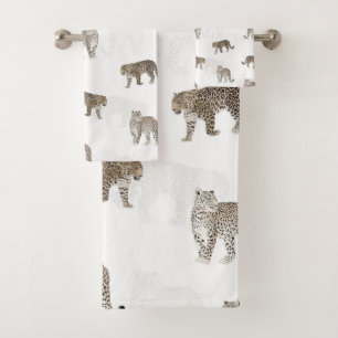 Modern White Golden Leopard Jungle Animals Bath Towel Set