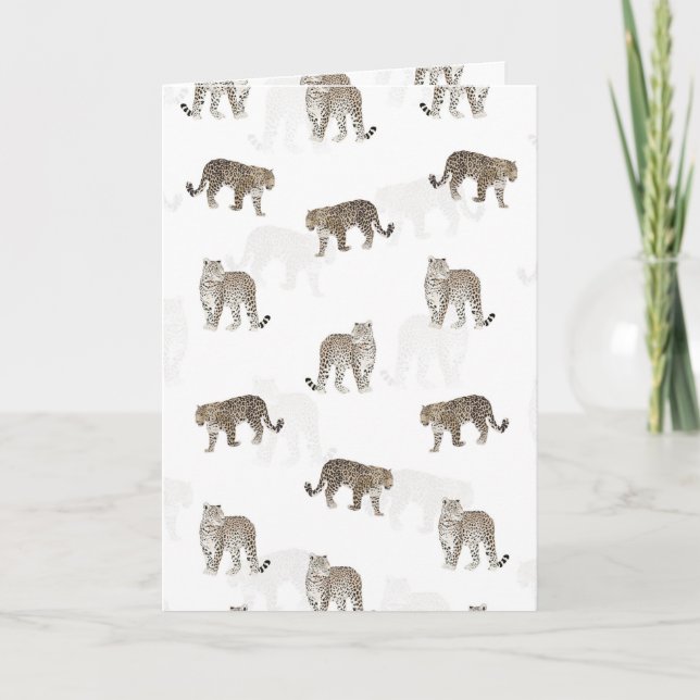 Modern White Golden Leopard Jungle Animals Holiday Card (Front)