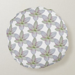 Modern White Golden-rayed lily Flower Pattern Round Pillow