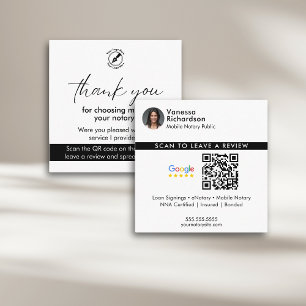 Modern White Google Review QR Notary Thank You Square Business Card
