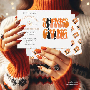 Modern White Graffiti Thanksgiving Autumn Fall  Invitation